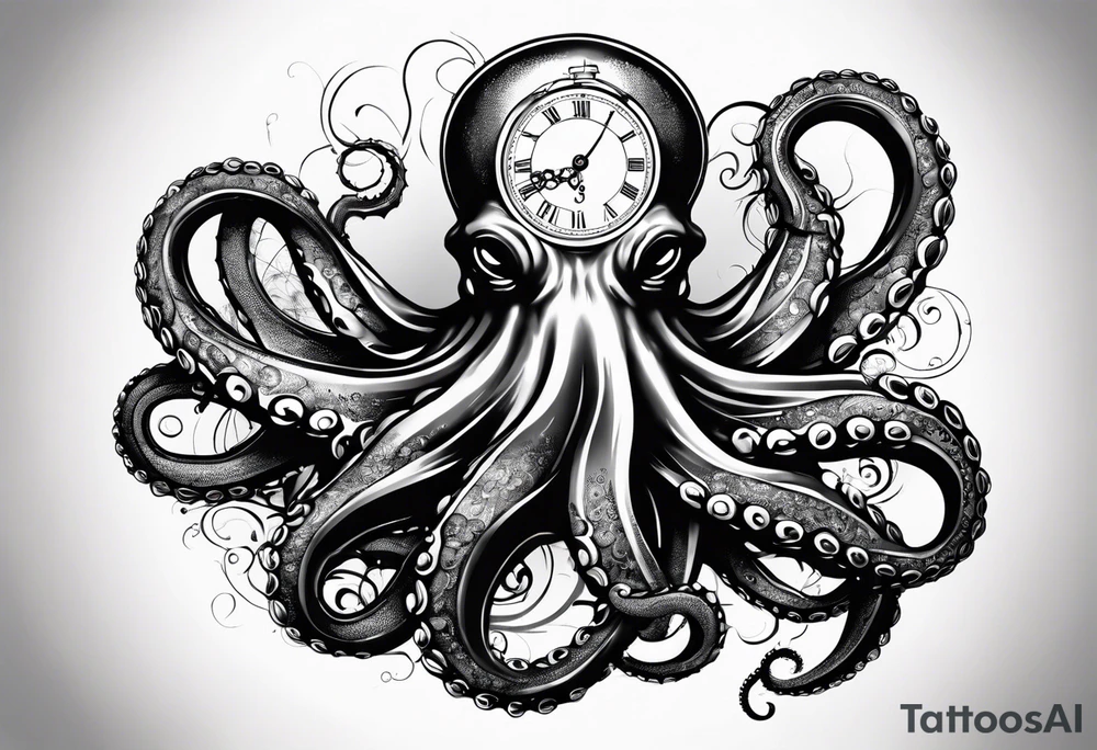 to be drawn in the arm, pocket watch wrapped under an aggressive octopus tattoo idea