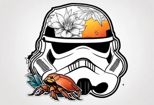 storm trooper helmet and a hermit crab inside tattoo idea