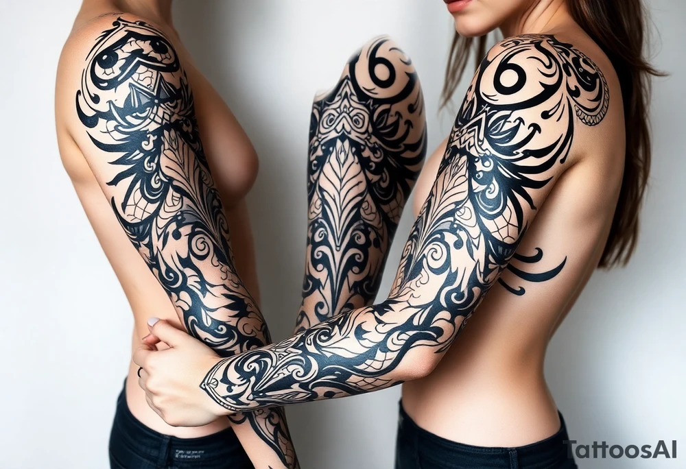 bold line dark shamanstyle tattoo idea