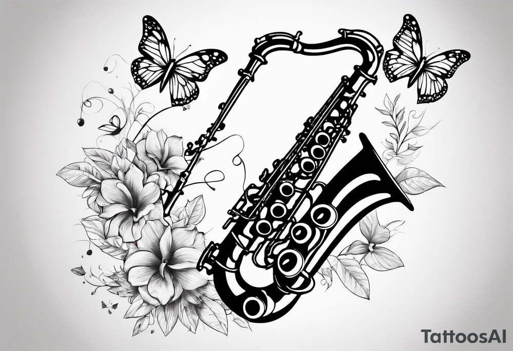 Saxophone, butterfly, rainbow, computer tattoo idea