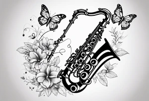 Saxophone, butterfly, rainbow, computer tattoo idea