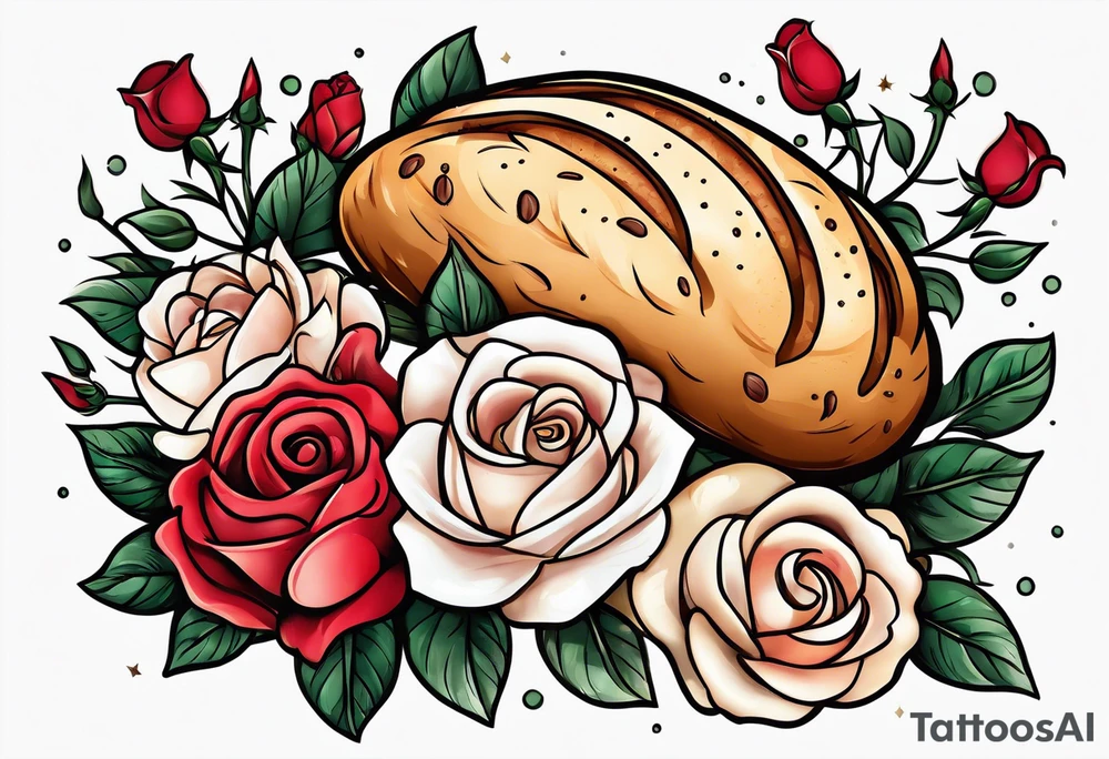 Bread surrounded by roses tattoo idea