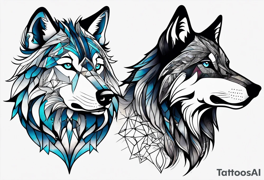 Constellation, animal wolf, géométric tattoo idea
