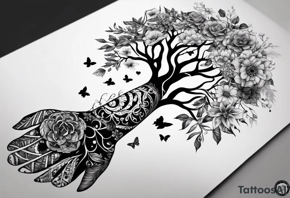 Anatomical arm sleeve.  DNA helix embedded in the tree of life.  the  heart, skeleton, lungs and brain having a nature aspect or floral aspect to them. Mandala's and flowers to fill in the space tattoo idea