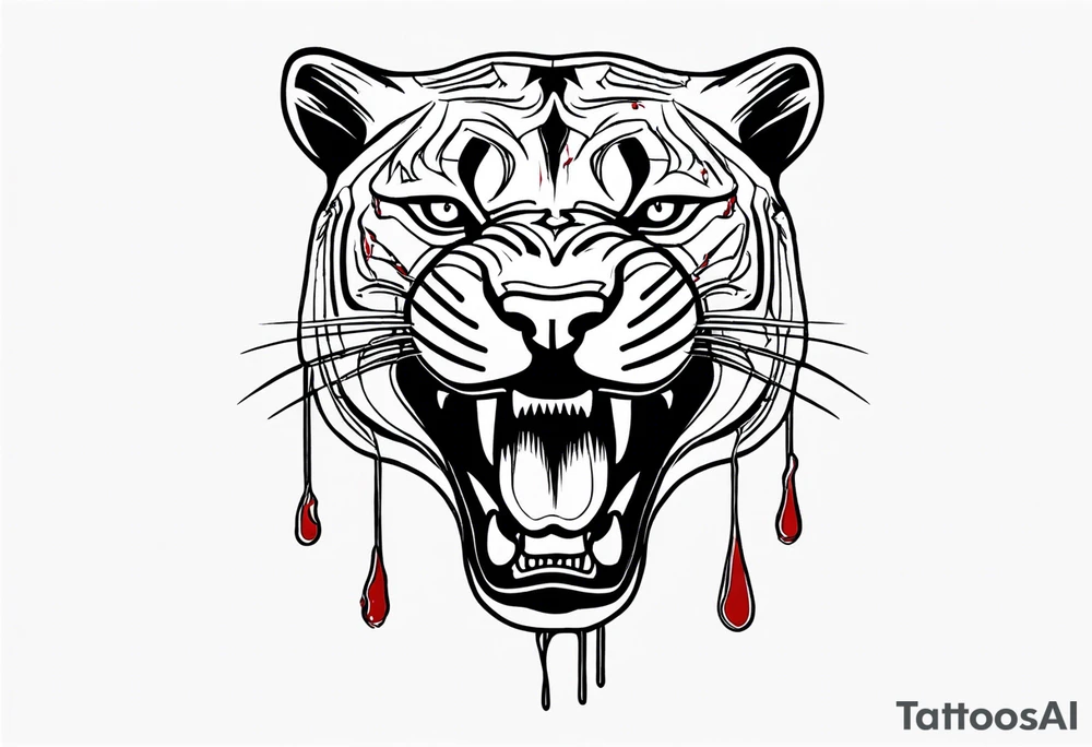 a black panthera head with blood drops from mouth tattoo idea