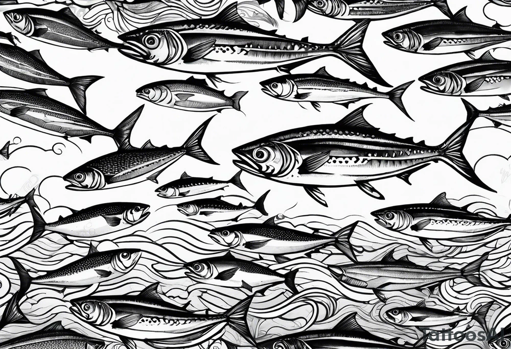 Shoal of mackerel in the ocean tattoo idea