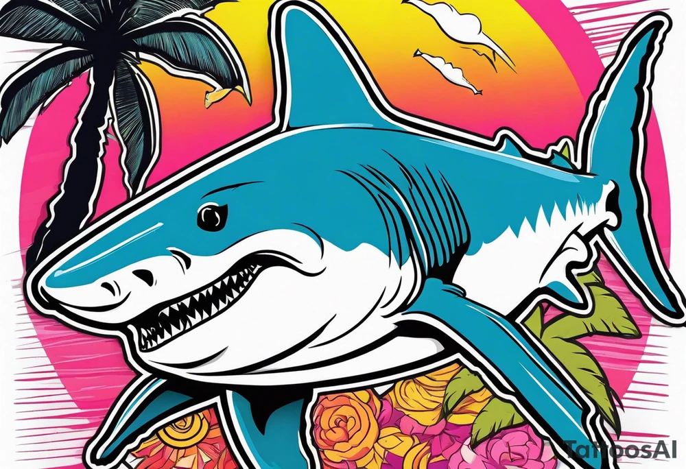 Great white shark, palm trees, $$$$$$ tattoo idea