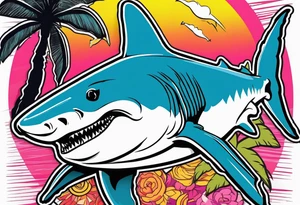 Great white shark, palm trees, $$$$$$ tattoo idea