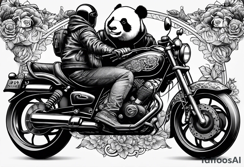 panda riding a motorcycle tattoo idea