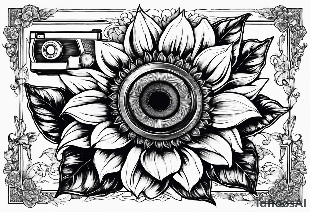 sunflower, camera, flower rose , book tattoo idea