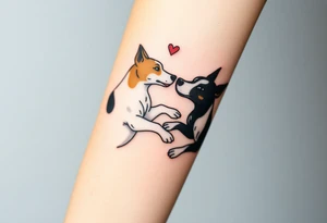 rednose pitbull and black and white blue heeler dogs playing together tattoo idea