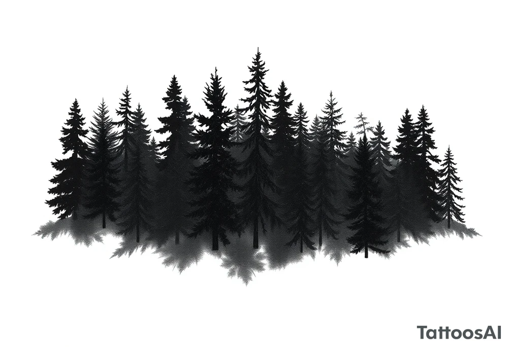 Coniferouse forest silhouette with black and gray trees tattoo idea Coniferouse forest silhouette with black and gray trees tattoo idea