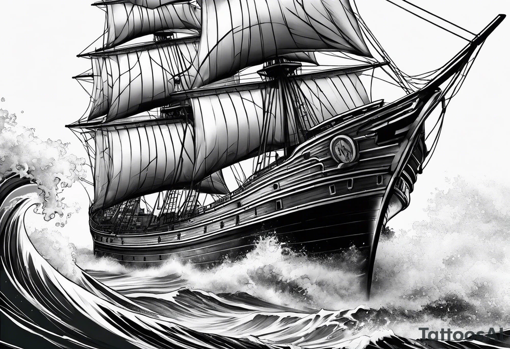 Ship with waves tattoo idea