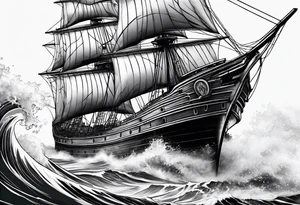 Ship with waves tattoo idea