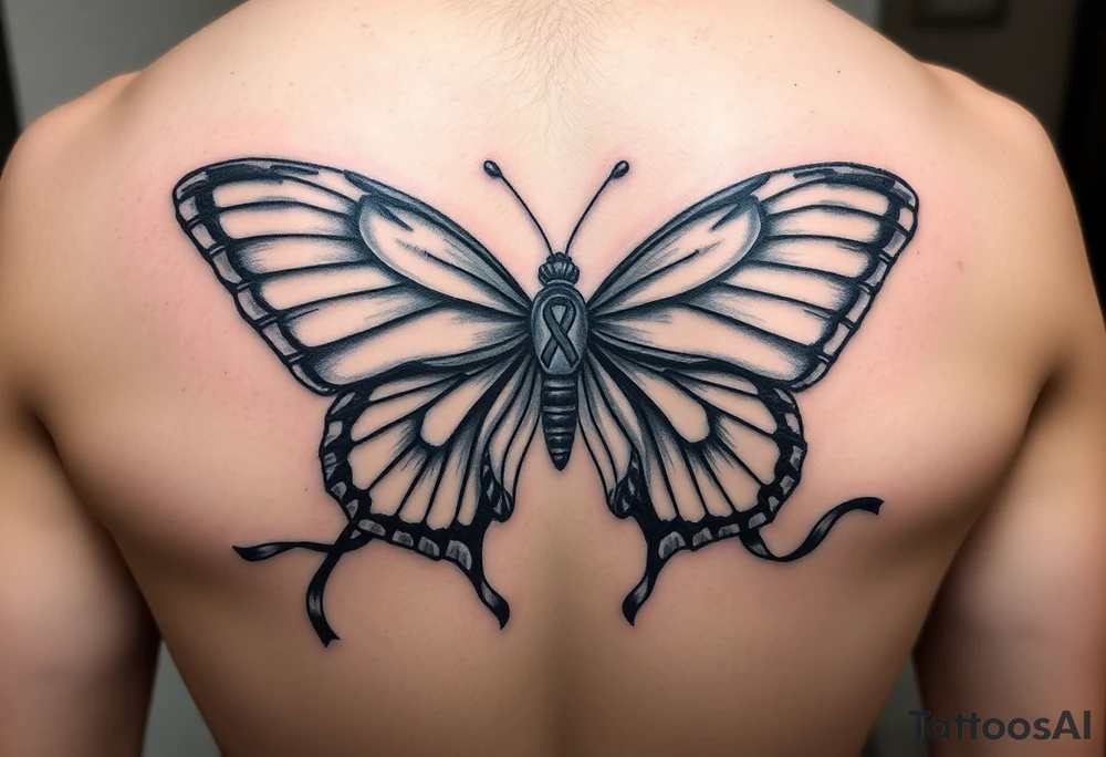 ethereal butterfly with flowing silk HIV-positive symbol ribbons in moonlight tattoo idea