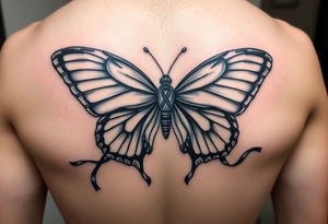 ethereal butterfly with flowing silk HIV-positive symbol ribbons in moonlight tattoo idea