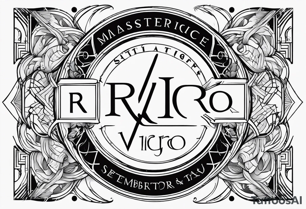 Virgo and Sagittarius zodiac signs with letter RR and date September 11 tattoo idea