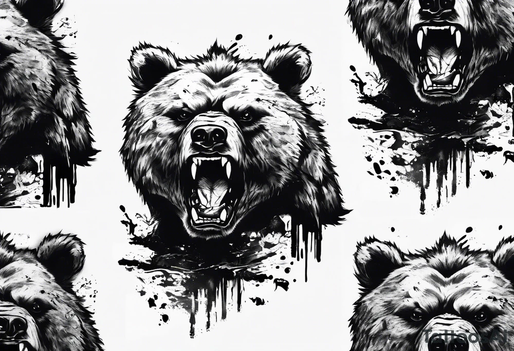 Angry bear coming up behind a city tattoo idea