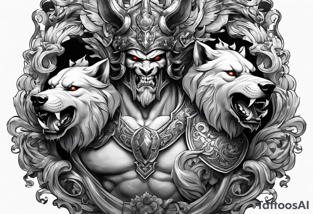 Hades with helmet and cerberus tattoo idea