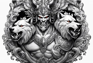 Hades with helmet and cerberus tattoo idea