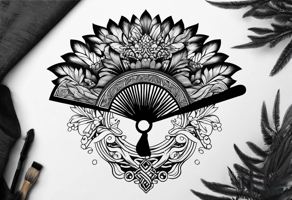 Black Japanese fan tattoo idea