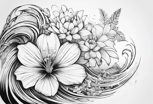wave,, flower, palm, sea animal tattoo idea