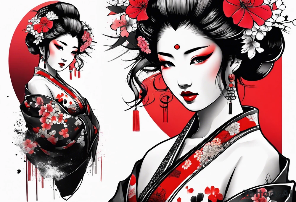 trash polka geisha tattoo idea