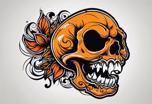 skull laughing black and orange tattoo idea