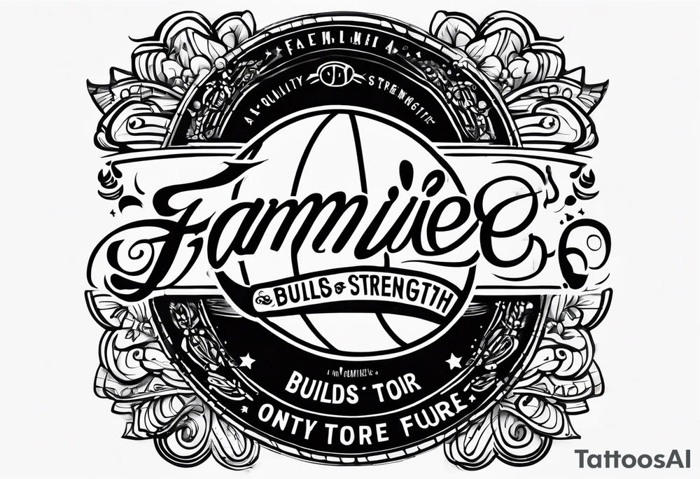 this saying in cursive 
"A families past only builds strength to our future" through or around a basketball with the name Moore Somewhere tattoo idea