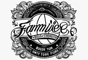 this saying in cursive 
"A families past only builds strength to our future" through or around a basketball with the name Moore Somewhere tattoo idea