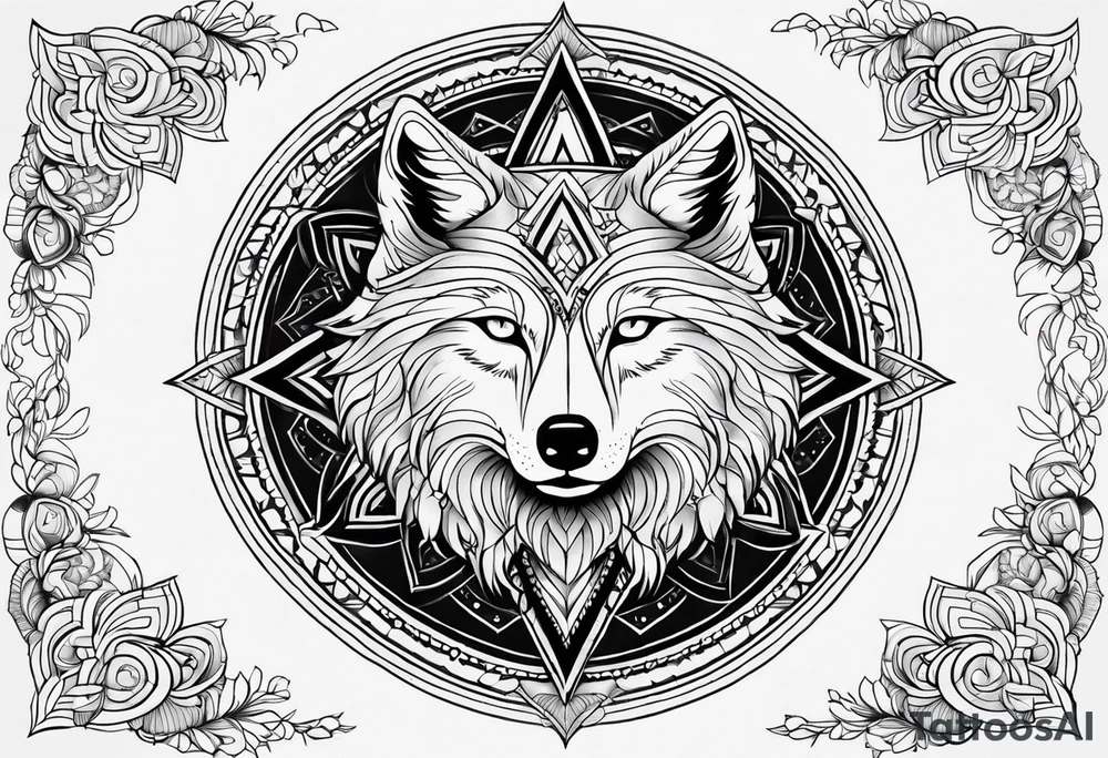 Mandala theme design with moon and wolves for forearms tattoo idea Mandala theme design with moon and wolves for forearms tattoo idea