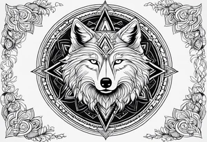 Mandala theme design with moon and wolves for forearms tattoo idea