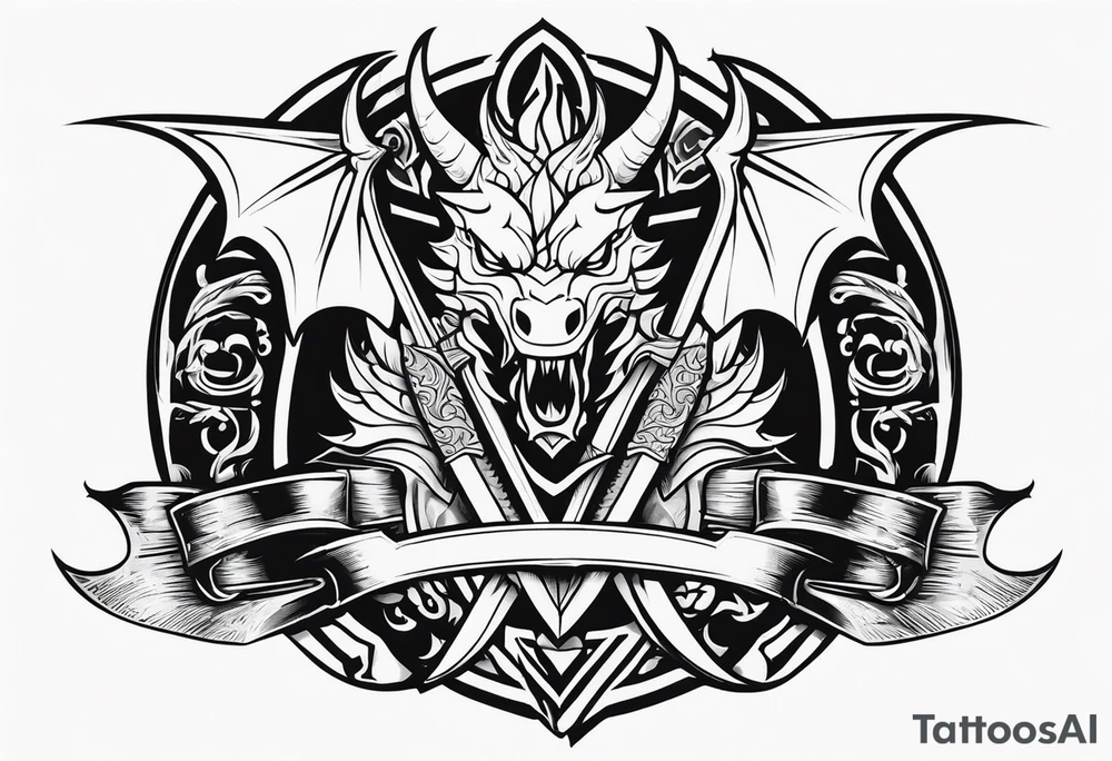 Valhalla sword shield dragon head axe tattoo idea