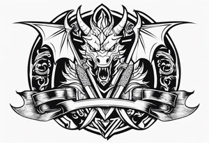 Valhalla sword shield dragon head axe tattoo idea
