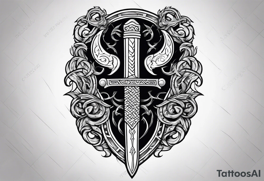 Viking sword Valhalla shield dragon tattoo idea