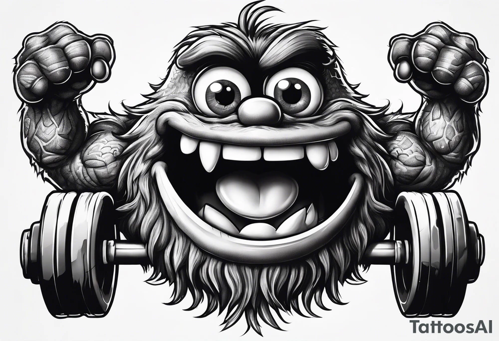 Funny gym monster similar to Elmo tattoo idea