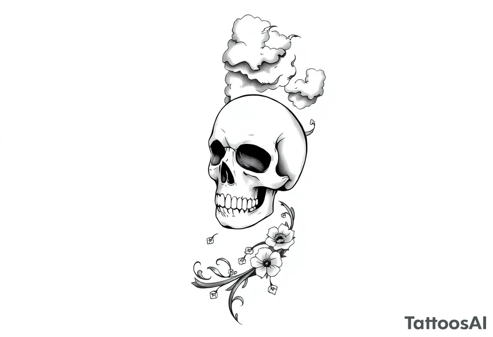 Skull with  jewels underneath 
 stormy skies tattoo idea