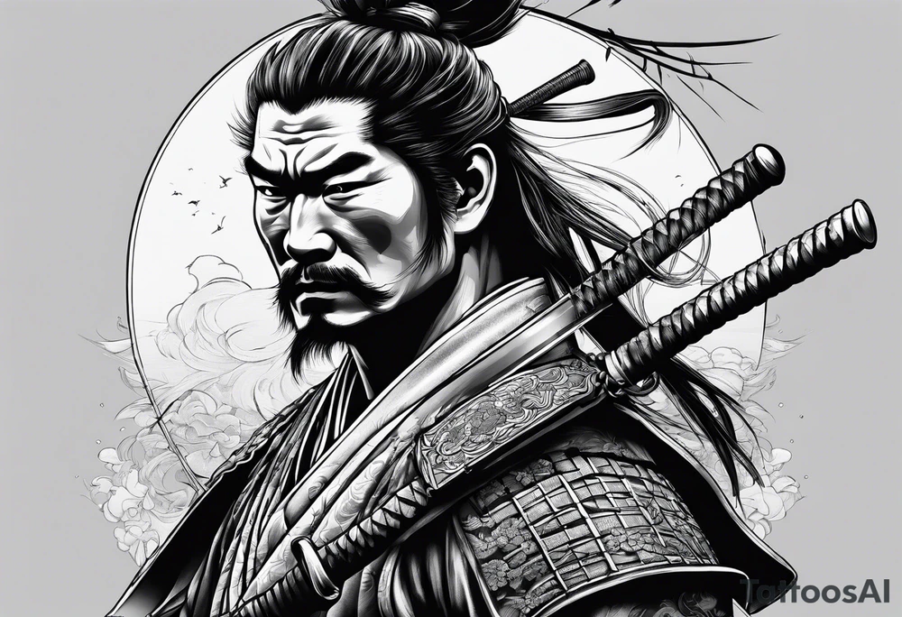 samurai holding sward tattoo idea