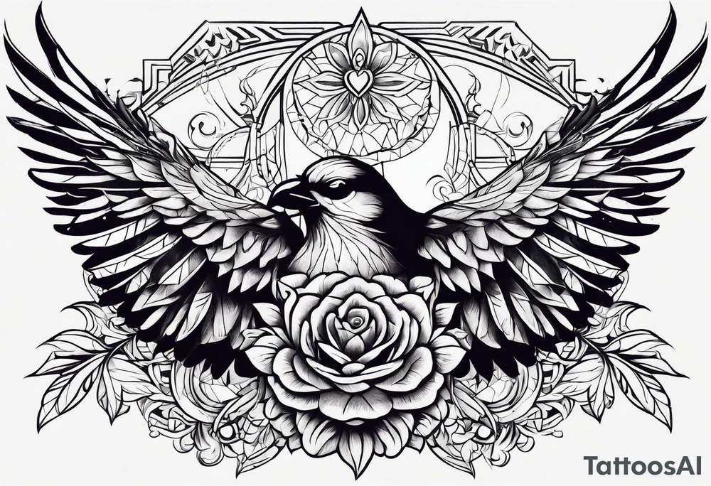 Half crow half dove sugar skull tattoo idea