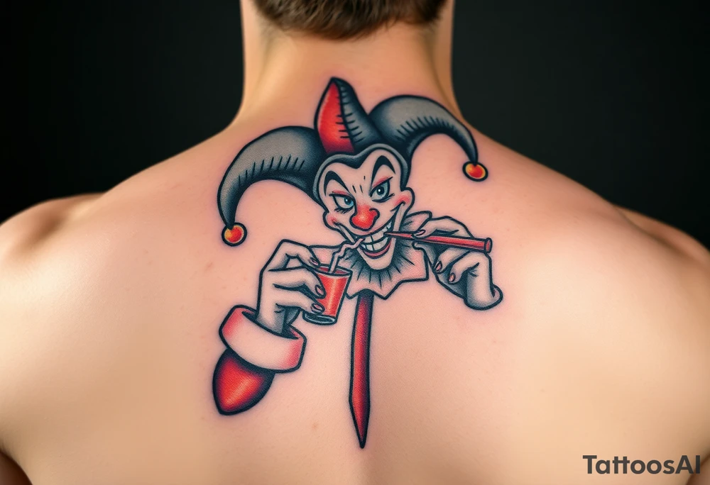 jester smoking and drinking tattoo idea