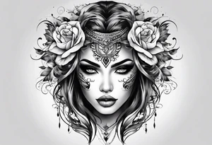 Half evil half beautiful female face tattoo idea