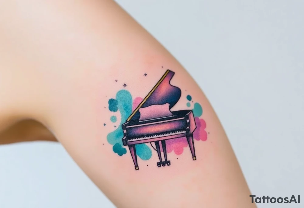 dreamy grand piano under the star tattoo idea