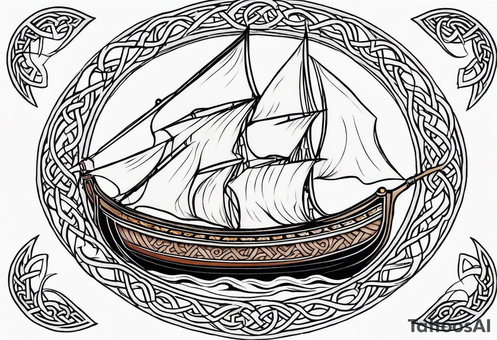 Viking longship, celtic rune compass, Yggdrasil, shoulder placement tattoo idea