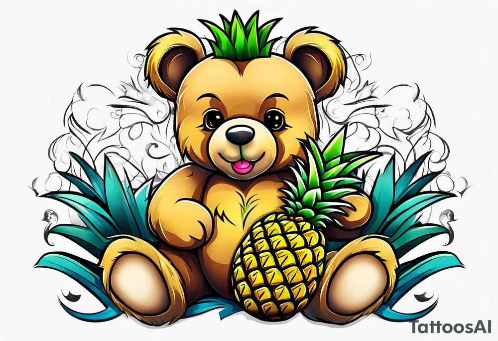 Teddy bear loves pineapple tattoo idea