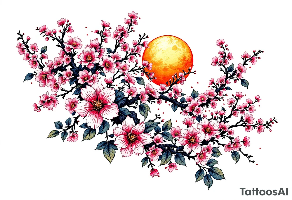 Cherry blossom and sun, beautiful tattoo idea