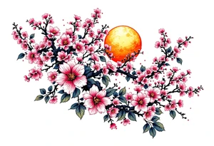 Cherry blossom and sun, beautiful tattoo idea