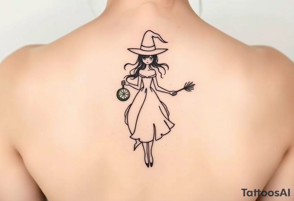 Coconut with a lime and a dancing witch girl tattoo idea