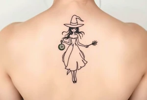 Coconut with a lime and a dancing witch girl tattoo idea