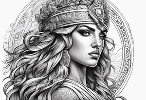 attractive greek mythology female depicting strength and power tattoo idea