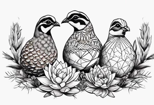 Three quails, desert flowers, cactus tattoo idea